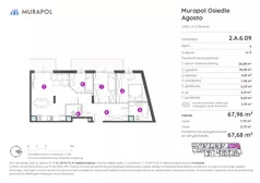 2 pokoje, mieszkanie 67,68 m², piętro 6, oferta nr 2.A.6.09, Murapol Agosto, Łódź, Polesie, Stare Polesie, ul. 6 Sierpnia