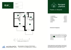 2 pokoje, mieszkanie 45,08 m², piętro 1, oferta nr 1.A.1.14, Murapol LifePark, Piastów, ul. Bodycha 