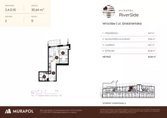 2 pokoje, mieszkanie 38,23 m², piętro 7, oferta nr 3.A.7.03, Murapol RiverSide, Wrocław, Szczepin, ul. Gnieźnieńska