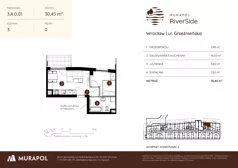 2 pokoje, mieszkanie 30,45 m², parter, oferta nr 3.A.0.01, Murapol RiverSide, Wrocław, Szczepin, ul. Gnieźnieńska