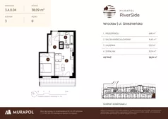 2 pokoje, mieszkanie 38,09 m², parter, oferta nr 3.A.0.04, Murapol RiverSide, Wrocław, Szczepin, ul. Gnieźnieńska
