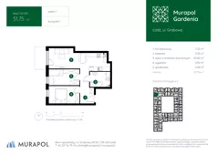 2 pokoje, mieszkanie 51,75 m², piętro 1, oferta nr 1.D.1.05, Murapol Gardenia, Łódź, Górna, Górniak, ul. Grabowa