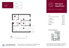 2 pokoje, mieszkanie 52,13 m², piętro 2, oferta nr 1.A.2.11, Murapol MainPoint, Bielsko-Biała, Śródmieście, ul. Grażyńskiego