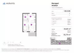 2 pokoje, apartament inwestycyjny 33,54 m², piętro 2, oferta nr 1.B.2.08, Murapol Aviator, Toruń, Koniuchy, ul. Grudziądzka