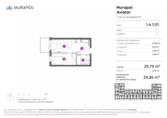2 pokoje, apartament inwestycyjny 29,86 m², piętro 1, oferta nr 1.A.1.01, Murapol Aviator, Toruń, Koniuchy, ul. Grudziądzka