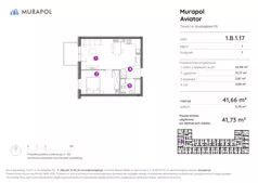 2 pokoje, apartament inwestycyjny 41,73 m², piętro 1, oferta nr 1.B.1.17, Murapol Aviator, Toruń, Koniuchy, ul. Grudziądzka