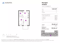 2 pokoje, apartament inwestycyjny 33,36 m², piętro 3, oferta nr 1.B.3.07, Murapol Aviator, Toruń, Koniuchy, ul. Grudziądzka