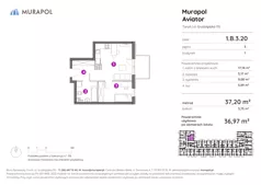 2 pokoje, apartament inwestycyjny 36,97 m², piętro 3, oferta nr 1.B.3.20, Murapol Aviator, Toruń, Koniuchy, ul. Grudziądzka