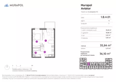 2 pokoje, apartament inwestycyjny 36,10 m², piętro 4, oferta nr 1.B.4.01, Murapol Aviator, Toruń, Koniuchy, ul. Grudziądzka