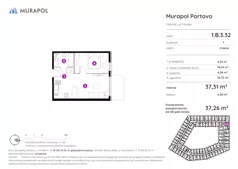 2 pokoje, apartament inwestycyjny 37,26 m², piętro 3, oferta nr 1.B.3.32, Murapol Portovo, Gdańsk, Śródmieście, ul. Mostek