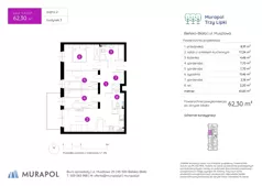 2 pokoje, mieszkanie 62,30 m², piętro 2, oferta nr 3.A.2.07, Murapol Trzy Lipki, Bielsko-Biała, Stare Bielsko, ul. Muszlowa