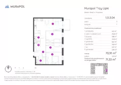 2 pokoje, mieszkanie 71,33 m², piętro 3, oferta nr 1.B.3.04, Murapol Trzy Lipki, Bielsko-Biała, Stare Bielsko, ul. Muszlowa