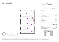 2 pokoje, mieszkanie 74,51 m², piętro 3, oferta nr 1.B.3.07, Murapol Trzy Lipki, Bielsko-Biała, Stare Bielsko, ul. Muszlowa