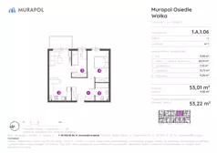 2 pokoje, mieszkanie 53,22 m², piętro 1, oferta nr 1.A.1.06, Murapol Osiedle Wolka, Chorzów, Centrum, ul. Odległa