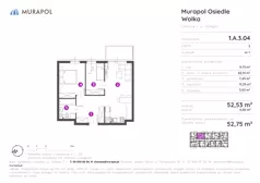 2 pokoje, mieszkanie 52,75 m², piętro 3, oferta nr 1.A.3.04, Murapol Osiedle Wolka, Chorzów, Centrum, ul. Odległa