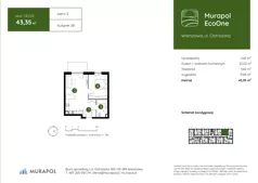 2 pokoje, mieszkanie 43,35 m², piętro 2, oferta nr 2.B.2.02, Murapol EcoOne, Warszawa, Białołęka, Brzeziny, ul. Ostródzka