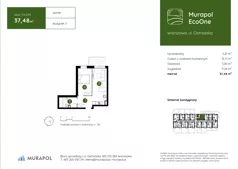 2 pokoje, mieszkanie 37,48 m², piętro 2, oferta nr 3.A.2.01, Murapol EcoOne, Warszawa, Białołęka, Brzeziny, ul. Ostródzka