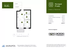 2 pokoje, mieszkanie 40,09 m², piętro 1, oferta nr 1.B.1.04, Murapol Prado, Kraków, Prądnik Biały, ul. Piaszczysta
