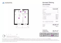 2 pokoje, mieszkanie 43,71 m², piętro 4, oferta nr 5.A.4.01, Murapol Zielony Żurawiniec - Gotowe mieszkania, Poznań, Naramowice, ul. Sielawy