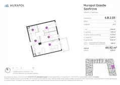 2 pokoje, mieszkanie 49,92 m², piętro 2, oferta nr 6.B.2.03, Murapol Osiedle Szafirove, Gliwice, Stare Gliwice, ul. Szafirowa