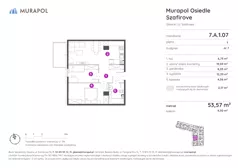 2 pokoje, mieszkanie 53,57 m², piętro 1, oferta nr 7.A.1.07, Murapol Osiedle Szafirove, Gliwice, Stare Gliwice, ul. Szafirowa