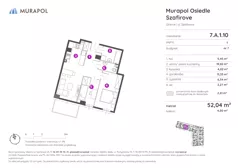2 pokoje, mieszkanie 52,04 m², piętro 1, oferta nr 7.A.1.10, Murapol Osiedle Szafirove, Gliwice, Stare Gliwice, ul. Szafirowa