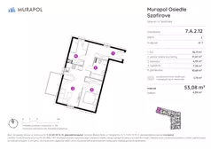 2 pokoje, mieszkanie 53,08 m², piętro 2, oferta nr 7.A.2.12, Murapol Osiedle Szafirove, Gliwice, Stare Gliwice, ul. Szafirowa