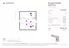 2 pokoje, mieszkanie 53,57 m², piętro 3, oferta nr 7.A.3.07, Murapol Osiedle Szafirove, Gliwice, Stare Gliwice, ul. Szafirowa