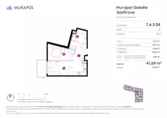 2 pokoje, mieszkanie 41,69 m², piętro 3, oferta nr 7.A.3.08, Murapol Osiedle Szafirove, Gliwice, Stare Gliwice, ul. Szafirowa