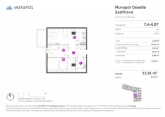 2 pokoje, mieszkanie 53,16 m², piętro 4, oferta nr 7.A.4.07, Murapol Osiedle Szafirove, Gliwice, Stare Gliwice, ul. Szafirowa