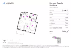 2 pokoje, mieszkanie 51,04 m², piętro 4, oferta nr 7.A.4.10, Murapol Osiedle Szafirove, Gliwice, Stare Gliwice, ul. Szafirowa