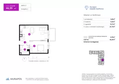 2 pokoje, mieszkanie 46,35 m², piętro 2, oferta nr 2.A.2.04, Murapol Osiedle Szafirove, Gliwice, Stare Gliwice, ul. Szafirowa