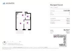 2 pokoje, mieszkanie 36,16 m², parter, oferta nr 1.A.0.06, Murapol Forum, Łódź, Śródmieście, ul. Targowa
