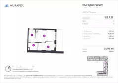 2 pokoje, mieszkanie 31,91 m², piętro 1, oferta nr 1.B.1.11, Murapol Forum, Łódź, Śródmieście, ul. Targowa