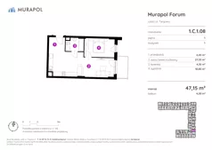 2 pokoje, mieszkanie 47,15 m², piętro 1, oferta nr 1.C.1.08, Murapol Forum, Łódź, Śródmieście, ul. Targowa
