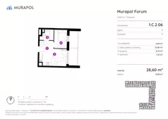 2 pokoje, mieszkanie 28,60 m², piętro 2, oferta nr 1.C.2.06, Murapol Forum, Łódź, Śródmieście, ul. Targowa