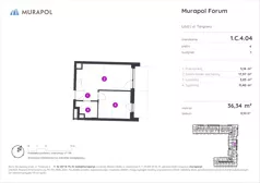 2 pokoje, mieszkanie 36,34 m², piętro 4, oferta nr 1.C.4.04, Murapol Forum, Łódź, Śródmieście, ul. Targowa