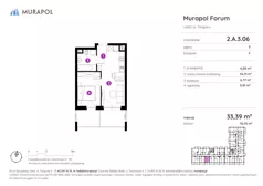 2 pokoje, mieszkanie 33,39 m², piętro 3, oferta nr 2.A.3.06, Murapol Forum, Łódź, Śródmieście, ul. Targowa
