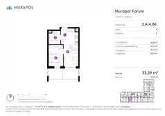 2 pokoje, mieszkanie 33,39 m², piętro 4, oferta nr 2.A.4.06, Murapol Forum, Łódź, Śródmieście, ul. Targowa
