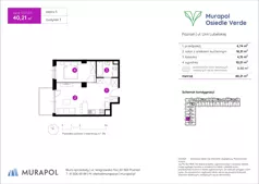 2 pokoje, mieszkanie 40,21 m², piętro 5, oferta nr 3.D.5.07, Murapol Osiedle Verde, Poznań, Żegrze, Starołęka, ul. Wagrowska