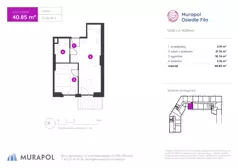 2 pokoje, mieszkanie 40,83 m², piętro 1, oferta nr 2.B.1.04, Murapol Osiedle Filo, Łódź, Polesie, Stare Polesie, ul. Wołowa