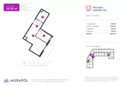 2 pokoje, mieszkanie 33,59 m², piętro 6, oferta nr 2.B.6.06, Murapol Osiedle Filo, Łódź, Polesie, Stare Polesie, ul. Wołowa