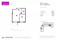 2 pokoje, mieszkanie 43,47 m², piętro 9, oferta nr 2.C.9.01, Murapol Osiedle Filo, Łódź, Polesie, Stare Polesie, ul. Wołowa