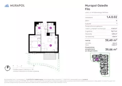 2 pokoje, mieszkanie 40,83 m², piętro 1, oferta nr 2.B.1.04, Murapol Osiedle Filo, Łódź, Polesie, Stare Polesie, ul. Wołowa