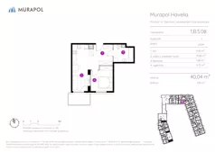 2 pokoje, mieszkanie 40,04 m², piętro 5, oferta nr 1.B.5.08, Murapol Havelia, Poznań, Winogrady, Stare Winogrady, ul. Ziarnista