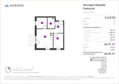 3 pokoje, mieszkanie 45,94 m², piętro 1, oferta nr 2.A.1.03, Murapol Osiedle Faktoria, Łódź, Polesie, Stare Polesie, al. 1 Maja