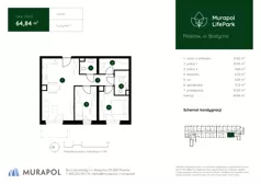 3 pokoje, mieszkanie 64,84 m², parter, oferta nr 1.B.0.01, Murapol LifePark, Piastów, ul. Bodycha 