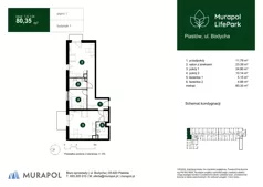 3 pokoje, mieszkanie 80,35 m², piętro 1, oferta nr 1.A.1.04, Murapol LifePark, Piastów, ul. Bodycha 