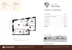 3 pokoje, mieszkanie 49,16 m², parter, oferta nr 1.A.0.08, Murapol RiverSide, Wrocław, Szczepin, ul. Gnieźnieńska