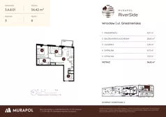 3 pokoje, mieszkanie 54,66 m², piętro 8, oferta nr 3.A.8.01, Murapol RiverSide, Wrocław, Szczepin, ul. Gnieźnieńska